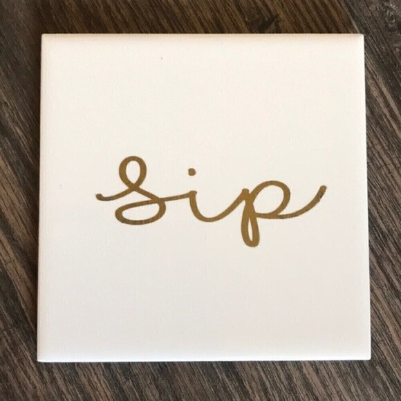 SIP CERAMIC WHITE AND GOLD DRINK COASTER - Picture 1 of 4